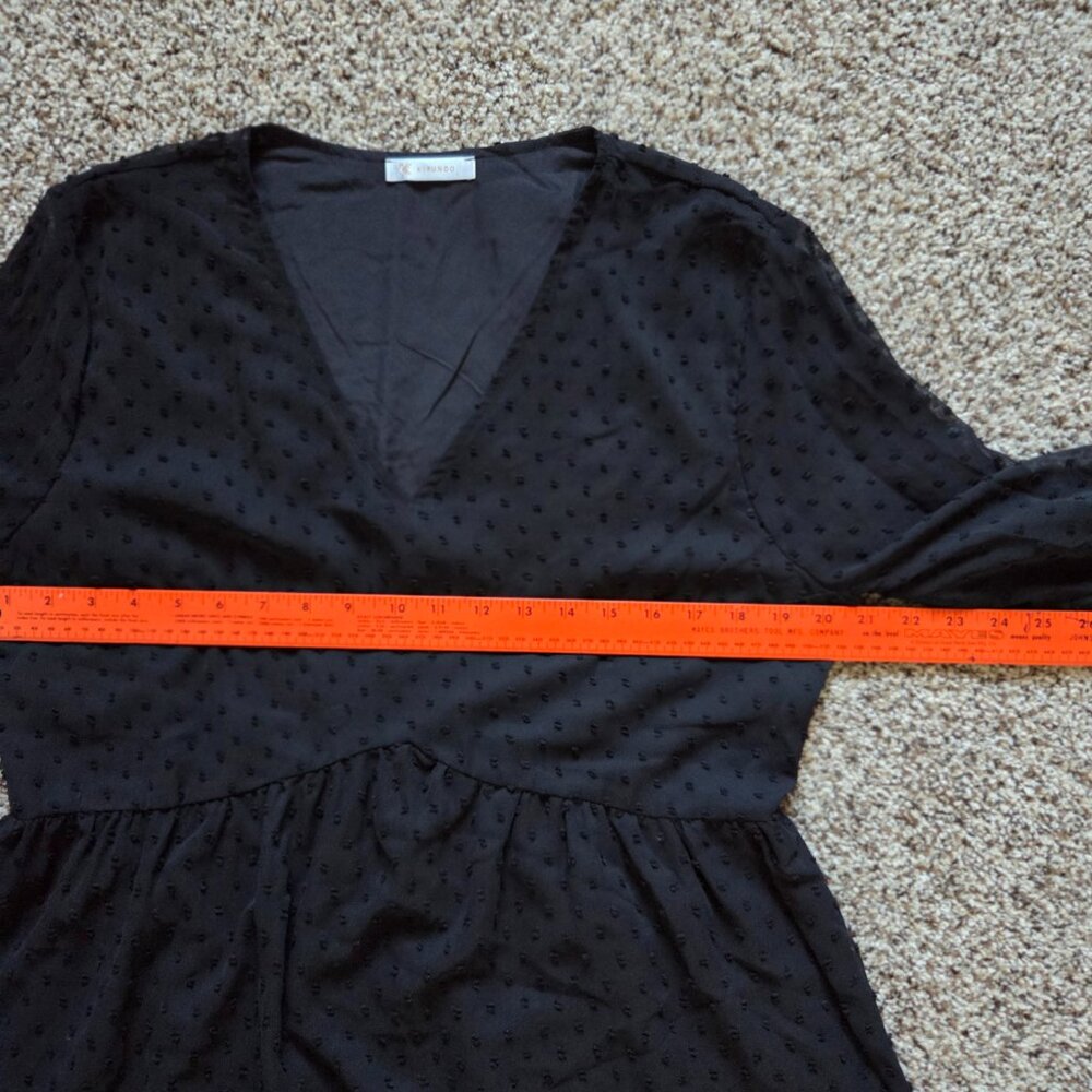 Kirundo Black Swiss Dot Dress Large V Neck Long Sleeve Empire Waist - Picture 5 of 9